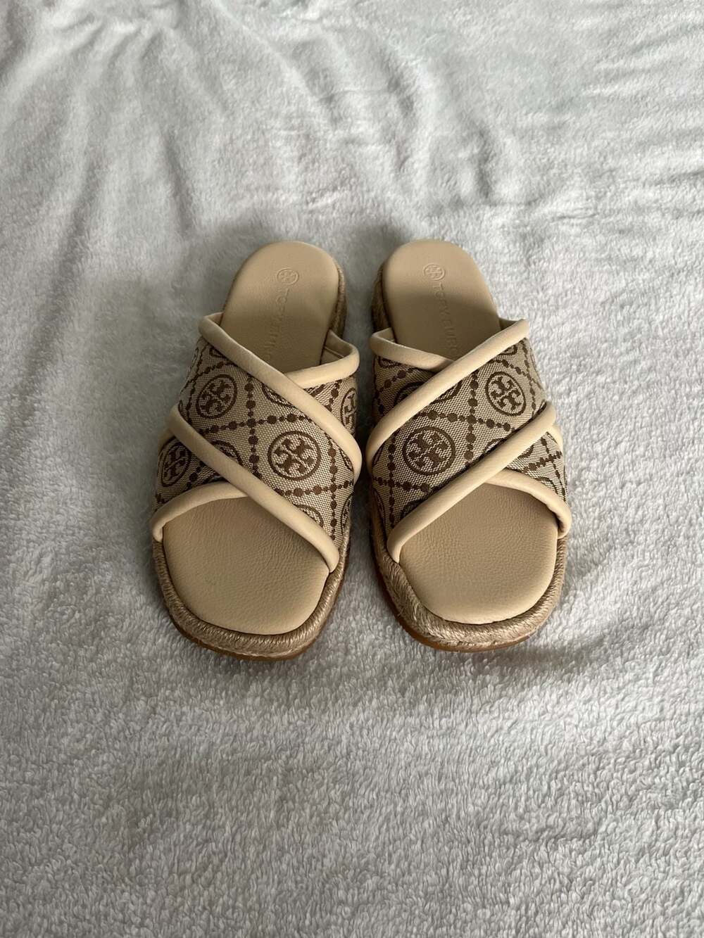 Tory Burch T Monogram Jacquard Crisscross Espadrille Slides
